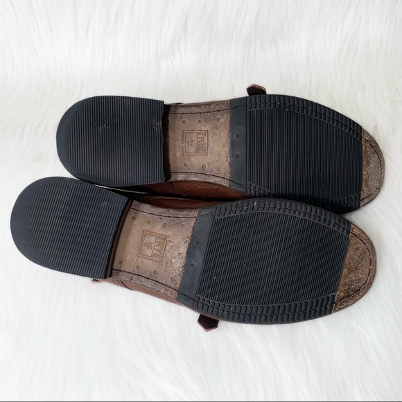 SOLD-Frye Leather Womens Buckled Oxford Flats, Menswear-Inspired Cognac Loafer - Picture 12 of 13